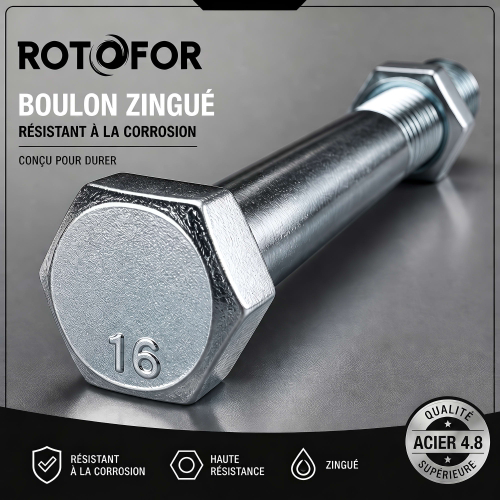 25 Boulons de Charpente tête hexagonale zingués - diamètre 16 mm