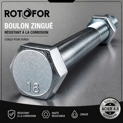25 Boulons de Charpente tête hexagonale zingués - diamètre 16 mm