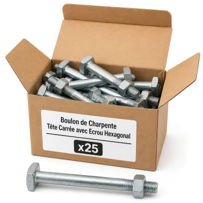 25 Boulons Charpente tête carrée Z, - Ecrous diamètre 16 mm