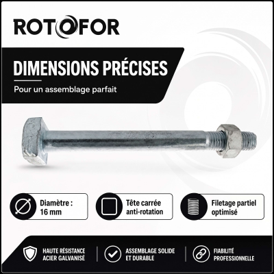 25 Boulons Charpente tête carrée Z, - Ecrous diamètre 16 mm 2