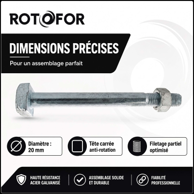 25 Boulons Charpente tête carrée Z, - Ecrous diamètre 20 mm 2