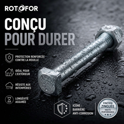25 Boulons Charpente tête carrée Z, - Ecrous diamètre 20 mm