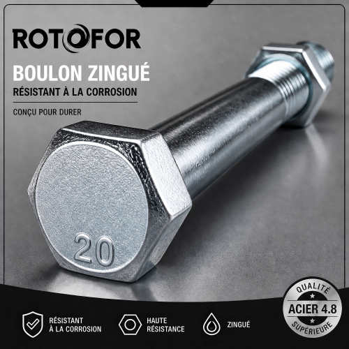 15 Boulons de Charpente tête hexagonale zingués - diamètre 20 mm
