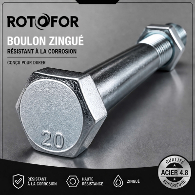 15 Boulons de Charpente tête hexagonale zingués - diamètre 20 mm