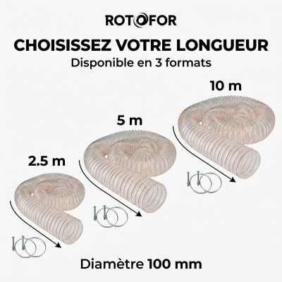 Tuyau flexible d'aspiration en polyuréthane - Diamètre de 100 mm + 2 colliers de serrage 2