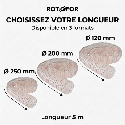 Gaine flexible d'aspiration en polyuréthane pour aspirateur à copeaux haute résistance - Longueur 5 mètres 2