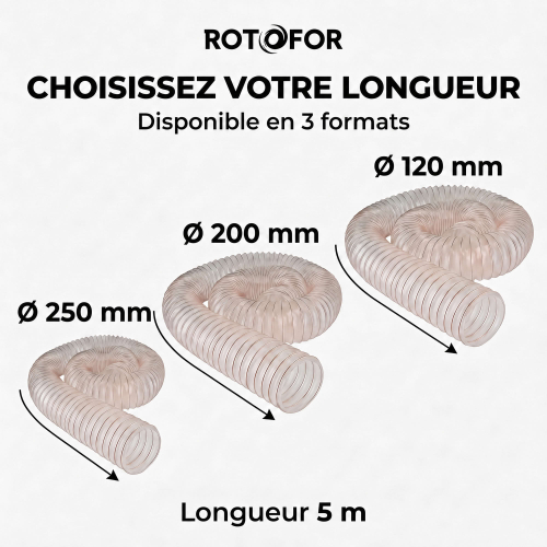 Gaine flexible d'aspiration en polyuréthane pour aspirateur à copeaux haute résistance - Longueur 5 mètres
