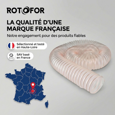 Gaine flexible d'aspiration en polyuréthane pour aspirateur à copeaux haute résistance - Longueur 5 mètres