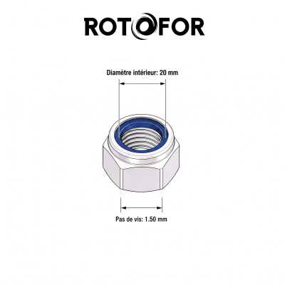 15 écrous nylstops type DIN985 pas fin D20x 150 2
