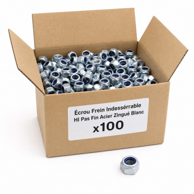 100 écrous nylstops type DIN985 pas fin D8 x100