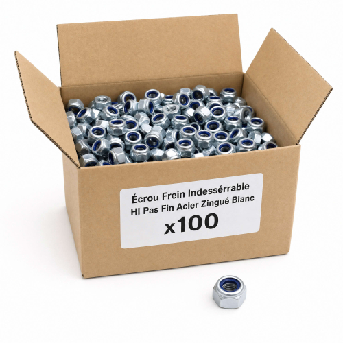 100 écrous nylstops type DIN985 pas fin D8 x100