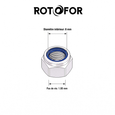 100 écrous nylstops type DIN985 pas fin D8 x100 2