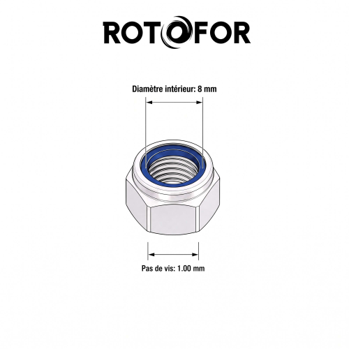 100 écrous nylstops type DIN985 pas fin D8 x100