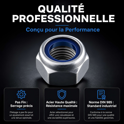 100 écrous nylstops type DIN985 pas fin D8 x100