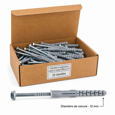 25 Chevilles À Expansion Nylon À Visser NFA D. 12 mm Tête Hexagonale - Alsafix