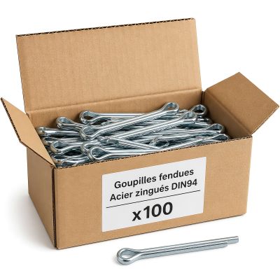 100 Goupilles fendues Acier zingués DIN94 - diamètre 6,3 mm