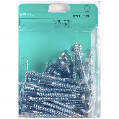 Blister de 40 tirefonds tête hexagonale 8 x 50 mm - Zingué - TIR0805002CP40