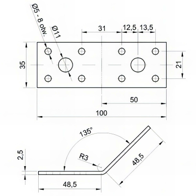 Équerre d'Assemblage 135° pour Aisselier et Renfort Bois - Acier Galvanisé Z275 DX51D - 50 x 50 x 35 x 2,5 mm 2