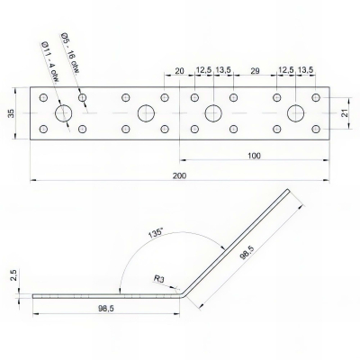 Équerre d'Assemblage 135° pour Aisselier et Renfort Bois - Acier Galvanisé Z275 DX51D - 100 x 100 x 35 x 2,5 mm 2
