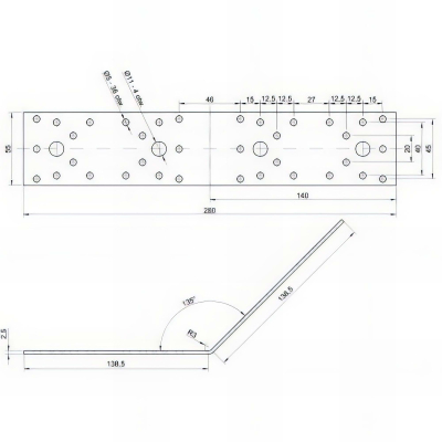 Équerre d'Assemblage 135° pour Aisselier et Renfort Bois - Acier Galvanisé Z275 DX51D - 140 x 140 x 55 x 2,5 mm 2