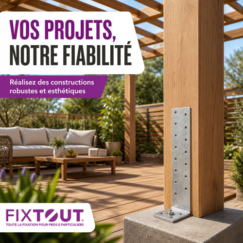 Équerre d'Ancrage Béton 300 mm - Acier Galvanisé Z275 DX51D - Certifiée CE & ATE - 300 x 40 x 40 x 2,0 mm - FIXTOUT