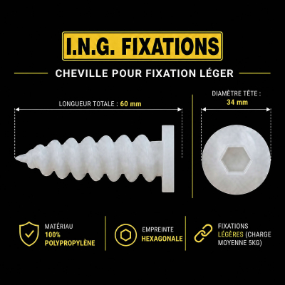 25 Chevilles pour fixation directe dans les isolants polystyrène - D. 34 x 60 mm - Embout TH10 2