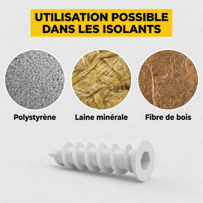 25 Chevilles pour fixation directe dans les isolants polystyrène - D. 34 x 60 mm - Embout TH10