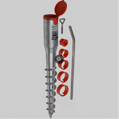 Pied de poteau de jardin rond zingué à tarauder avec accessoires - D. 68 x L. 550 mm - 68 x 550 x 1,8 mm