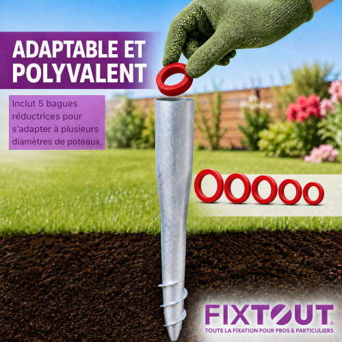Pied de poteau de jardin rond zingué à tarauder avec accessoires - D. 68 x L. 550 mm - 68 x 550 x 1,8 mm