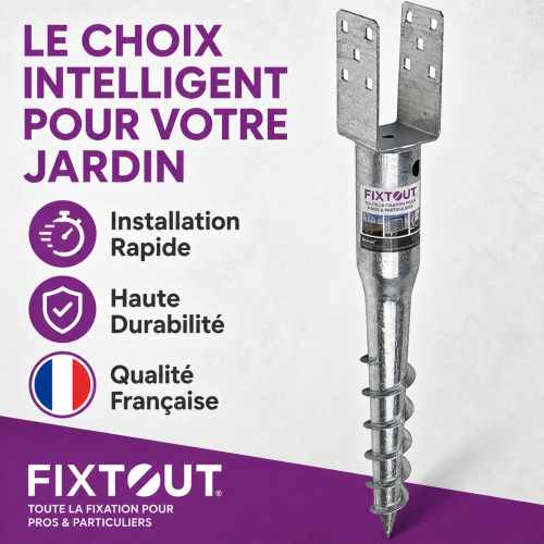 Pied de poteau de jardin en U zingué à tarauder - 70 x 685 x 1,8 mm