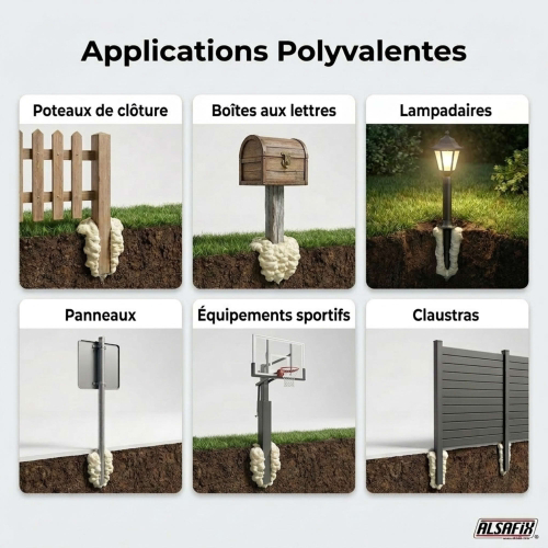 Mousse PU pour ancrage de poteaux ALSA-PPU - Scellement rapide bois/PVC/Acier - Alsafix