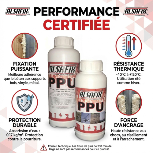 Mousse PU pour ancrage de poteaux ALSA-PPU - Scellement rapide bois/PVC/Acier - Alsafix