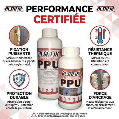 Mousse PU pour ancrage de poteaux ALSA-PPU - Scellement rapide bois/PVC/Acier - Alsafix