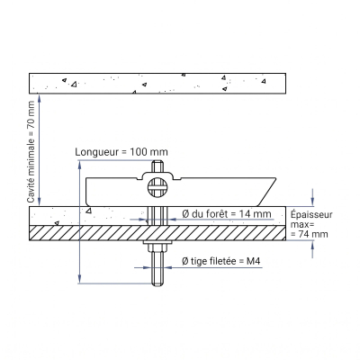 50 chevilles fixation à segment basculant avec tige filetée M4 mm (D. 14 mm) - BAESM04 - Index 2