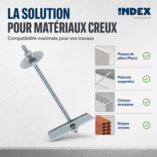 50 chevilles fixation à segment basculant avec tige filetée M6x100 - INDEX