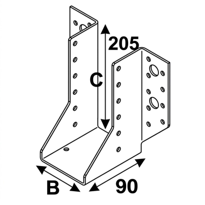 Sabot de charpente à ailes extérieures (P x l x H x ép) 80 x 90 x 205 x 2,0 mm - AL-SE900205 - Alsafix 2