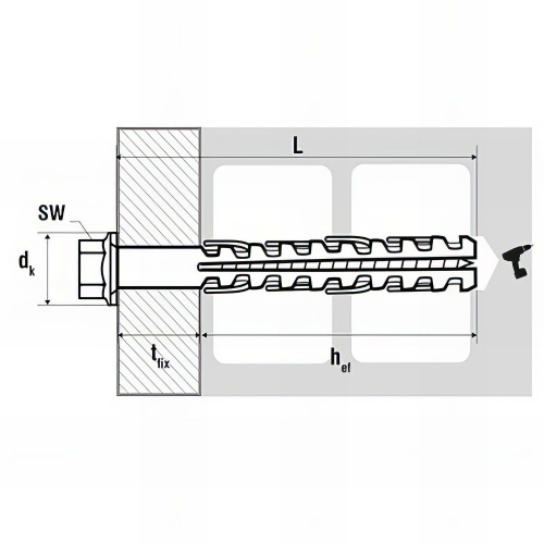 10 chevilles parpaing longue expansion tirefond TH à embase - 16 x 200 mm