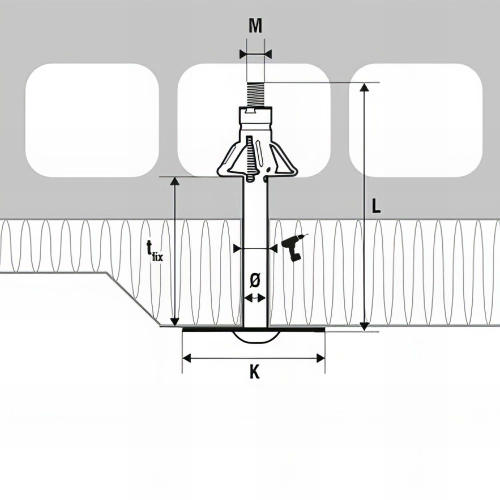 100 fixations d'isolant metallique support creux - M6 x 105 mm