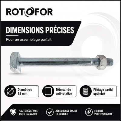 25 Boulons Charpente tête carrée Z et écrous diamètre 18 mm 2