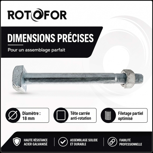 25 Boulons Charpente tête carrée Z et écrous diamètre 18 mm