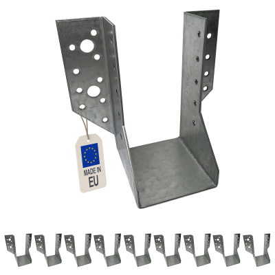 10 sabots de charpente à ailes extérieures - Connecteurs de poutres - Acier galvanisé - Larg 64 x Ht 130 mm - Fabriqué en Europe