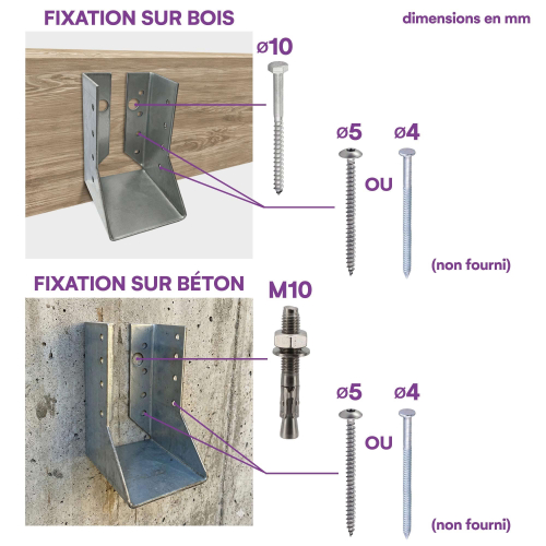 10 sabots de charpente à ailes intérieures - Larg 60 x Ht 100 mm - Connecteurs de poutres - Acier galvanisé - Fabriqué en Europe