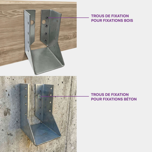 10 sabots de charpente à ailes intérieures - Larg 60 x Ht 100 mm - Connecteurs de poutres - Acier galvanisé - Fabriqué en Europe