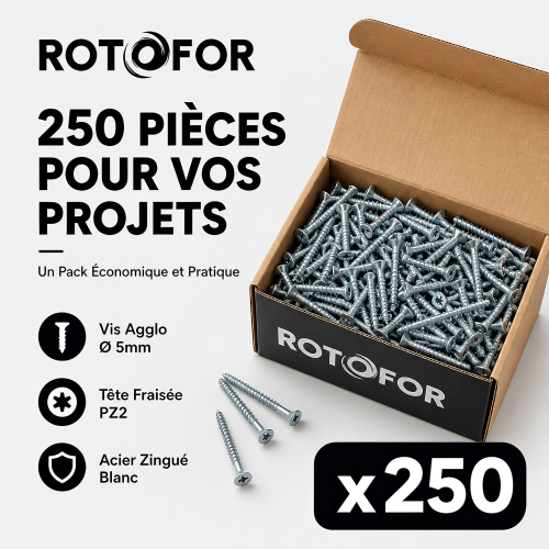 250 vis agglo tête fraisée pozidriv Ailette Cutting filetage partiel - Diamètre 5 mm