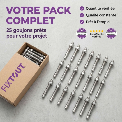 Lot de 25 goujons d'ancrage en acier inoxydable A2 M10 - Diamètre 10 mm