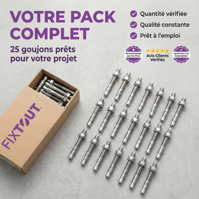 Lot de 25 goujons d'ancrage en acier inoxydable A2 M10 - Diamètre 10 mm