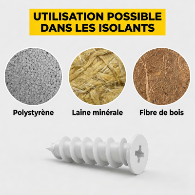 25 Chevilles pour fixation directe dans les isolants polystyrène - D. 23 x 50 mm - Empreinte Embout PH3