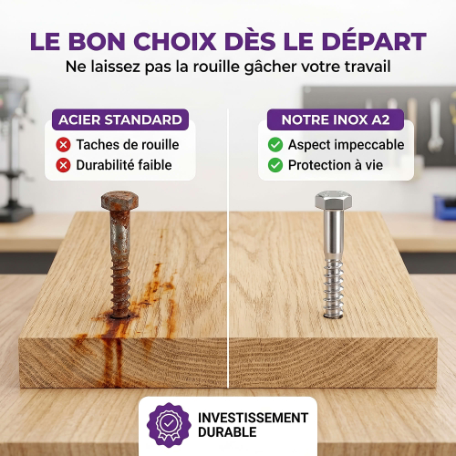 Tirefonds Acier inoxydable A2 - DIN 571 - D. 7 x 50 mm - Tête Hexagonale - 100 pcs