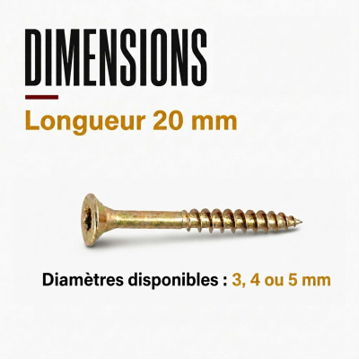500 vis agglo tête fraisée Torx acier bichromatées (jaune/or) - Longueur 25 mm 2