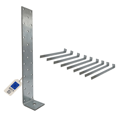 10 équerres d'ancrage béton - Acier galvanisé - Équerres à béton - Ht 300mm - Platine 43x40 mm - Epais 4mm - Fabrication Europe